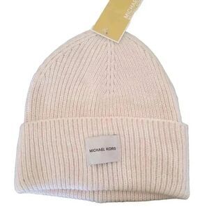 Michael Kors Women's Soft Pink Acrylic Cuffed Beanie w Logo Tag NEW